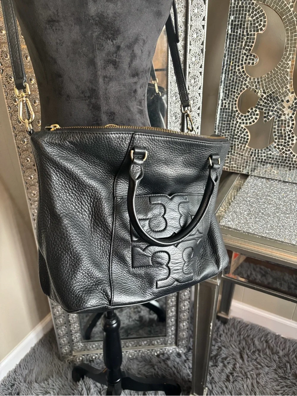 🎀Tory Burch Black Leather‎ Satchel with Detachable Strap